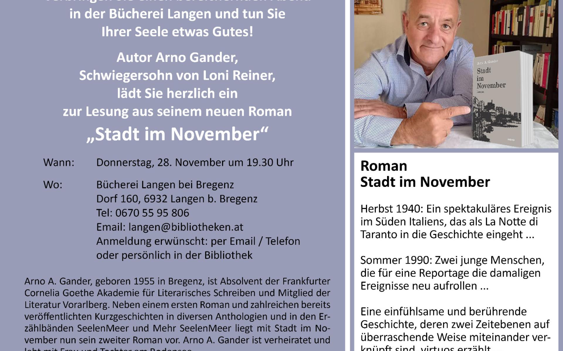 Lesung am 28 November mit Arno Gander